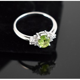 Peridot ,American Diamond Rhodium plated Sterling Silver ring