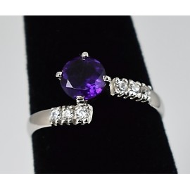 Amethyst Rhodium plated Sterling Silver ring