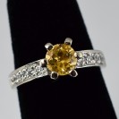 Citrine Gem with Rhodium Plated Sterling Silver Ring 