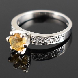 Citrine Gem with Rhodium Plated Sterling Silver Ring 