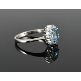 Blue Topaz Cluster Ring, Rhodium plated, sterling Silver ring