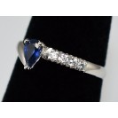 Blue Sapphire Precious gem Rhodium plated Sterling Silver Ring
