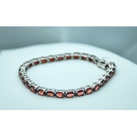 Garnet Rhodium Plated Sterling Silver Bracelet