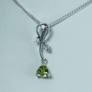 Small Green stone Rhodium plated Sterling Silver Pendant
