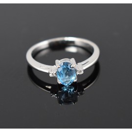 Blue Topaz ,American Diamond, Rhodium plated Sterling Silver Ring