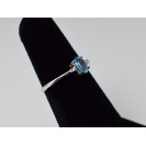 Blue Topaz ,American Diamond, Rhodium plated Sterling Silver Ring