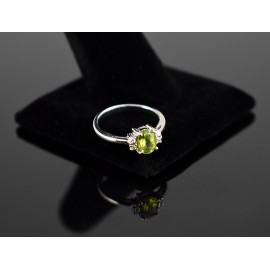 Peridot ,American Diamond Rhodium plated Sterling Silver Ring