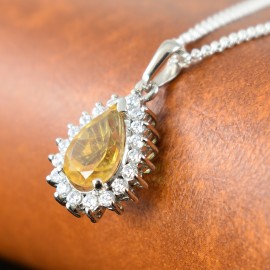 Citrine Cluster Pendent Rhodium Plated Over Sterling Silver with 18'' Silver Chain