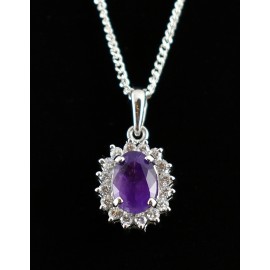Amethyst-Purple-Cluster-Pendant Rhodium Plated Over Sterling Silver with 18'' Silver Chain