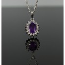Amethyst-Purple-Cluster-Pendant Rhodium Plated Over Sterling Silver with 18'' Silver Chain