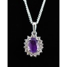 Gorgeous Amethyst Oval Gemstone, Cluster Pedant, Rhodium plated, over sterling silver