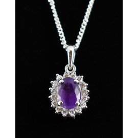 Gorgeous Amethyst Oval Gemstone, Cluster Pedant, Rhodium plated, over sterling silver