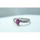 Unique Ruby Precious Pink stone, Rhodium plated Sterling silver ring